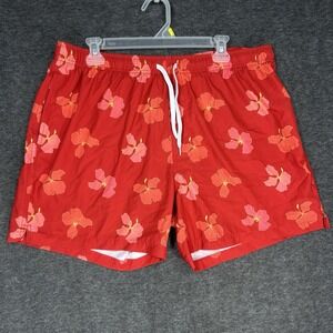 Bear Bottom‎ Swim shorts Mens 2XL Red floral Mesh lined drawstring 5.5" inseam